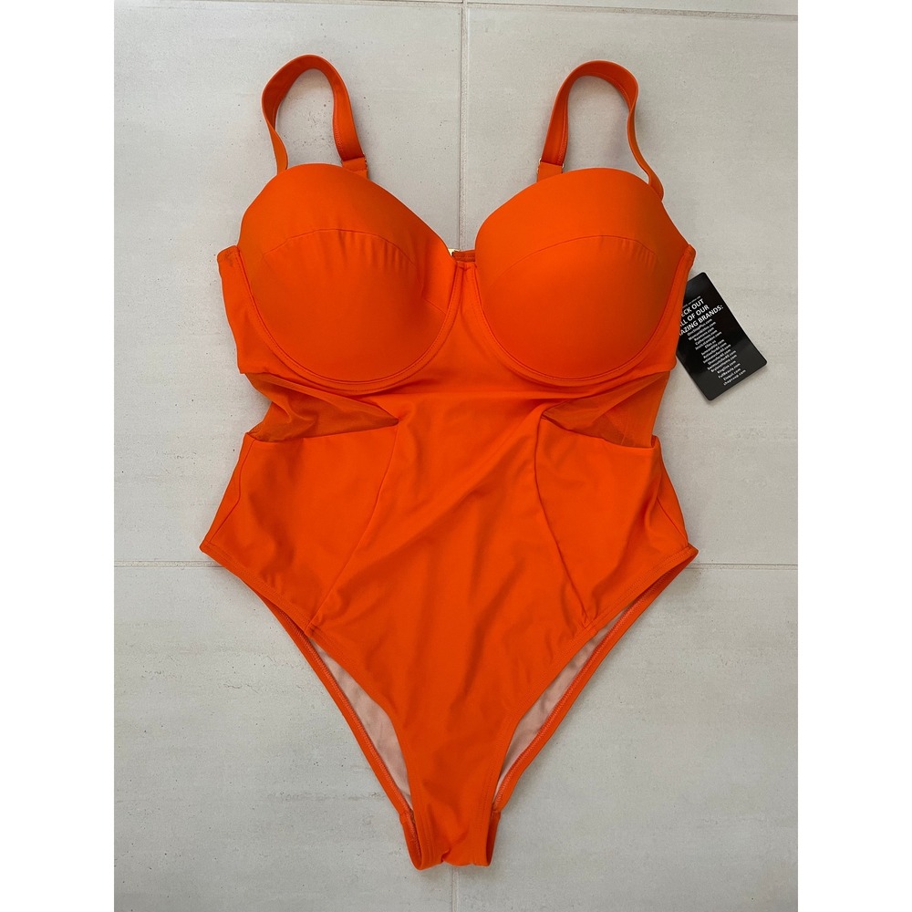 Swimsuits For All One Piece Swimsuit Women 18 E/F Mesh Papaya Orange Retro Swim